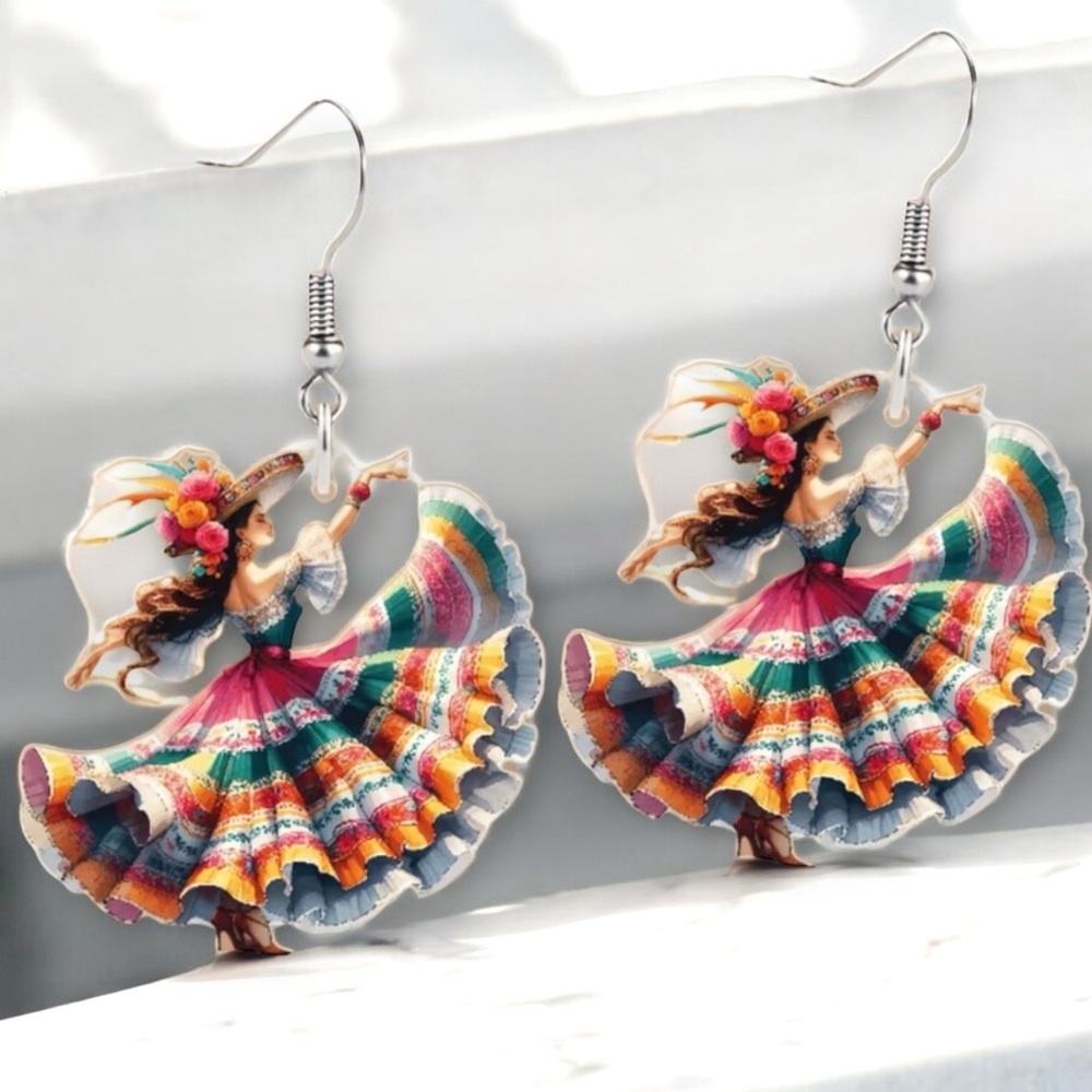 🆕 Colorful Acrylic Mexican Folk Dancer Earrings